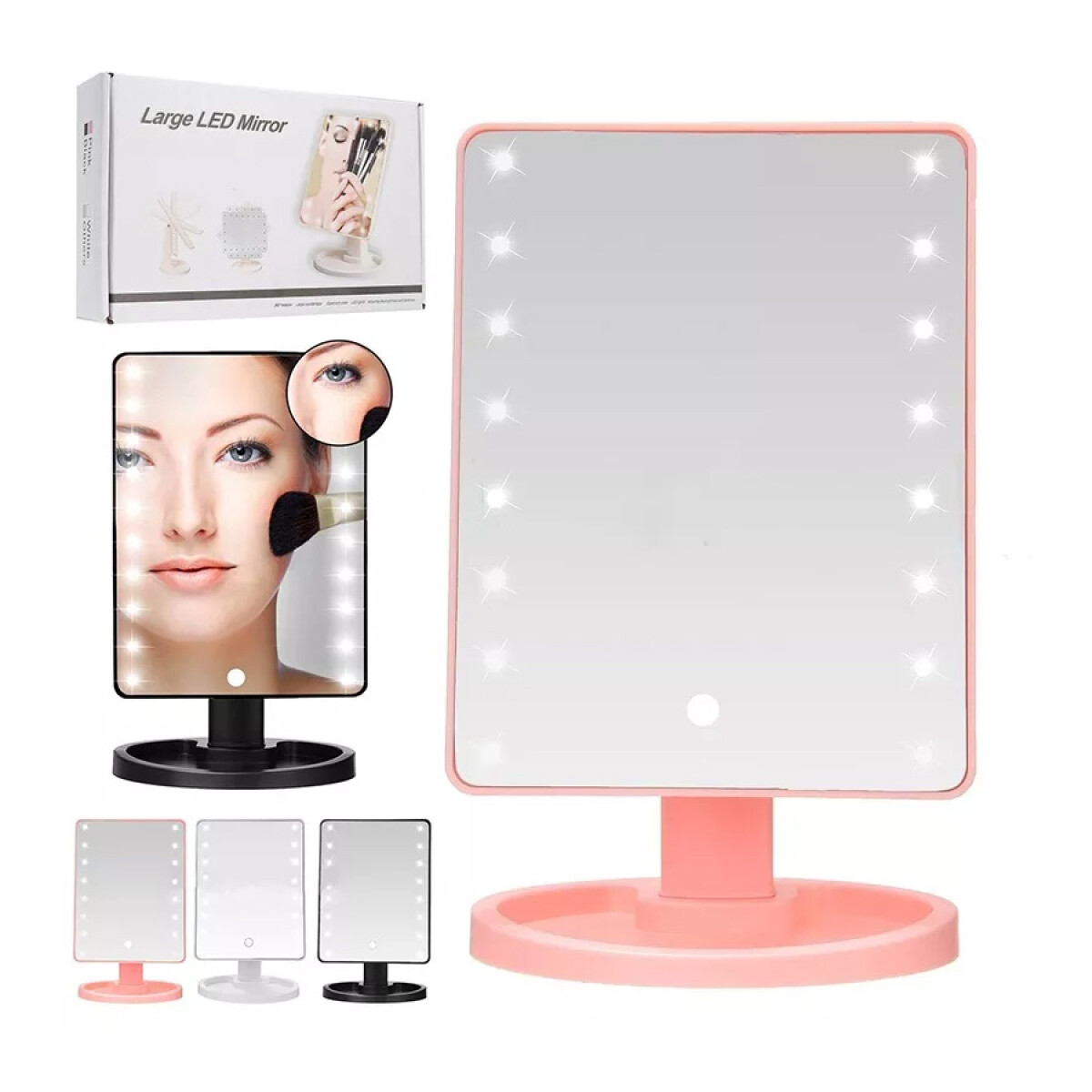Espejo Maquillaje Magico 16 Luces Leds 360º 22X16CMS - ROSA 