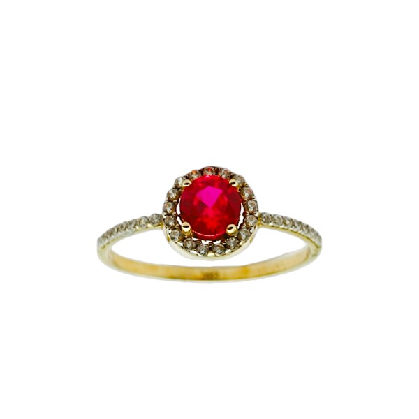 Anillo Halo-Oro Bajo-Piedra Rubí y Zirconias-AN8143 conpiedra