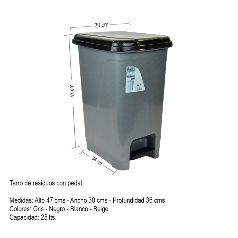 Tarro de residuos 25L con pedal GRIS