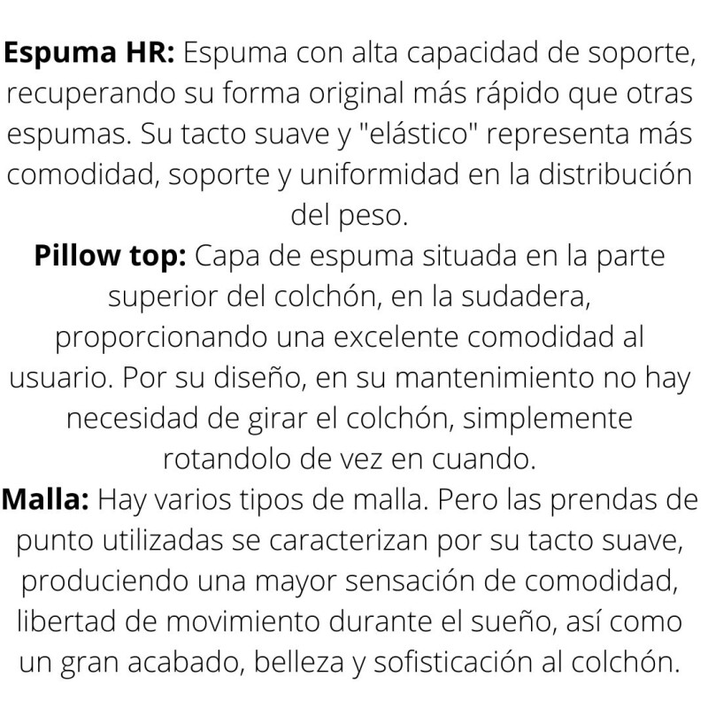 SOMMIER RESORTES POCKET - 2 PLAZAS (1.40 X 1.90 MTS) - MODELO MONTE CARLO - ESPUMA HR y PILLOW TOP SOMMIER RESORTES POCKET - 2 PLAZAS (1.40 X 1.90 MTS) - MODELO MONTE CARLO - ESPUMA HR y PILLOW TOP