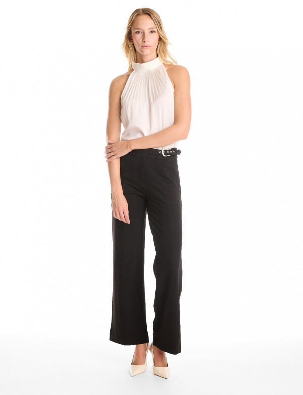Pantalon Wide Leg Pretina Prolongada NEGRO