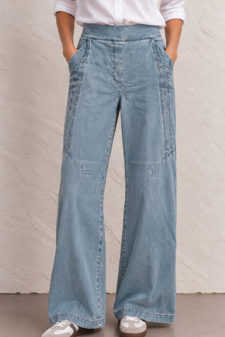outlet Pantalon Denim Celeste