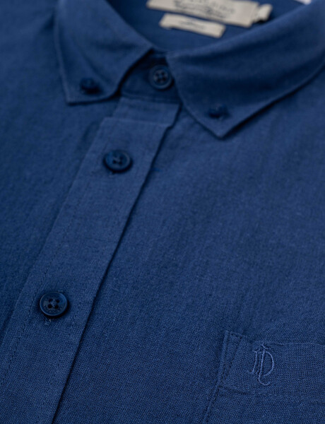 Camisa m/l lino lisa azul