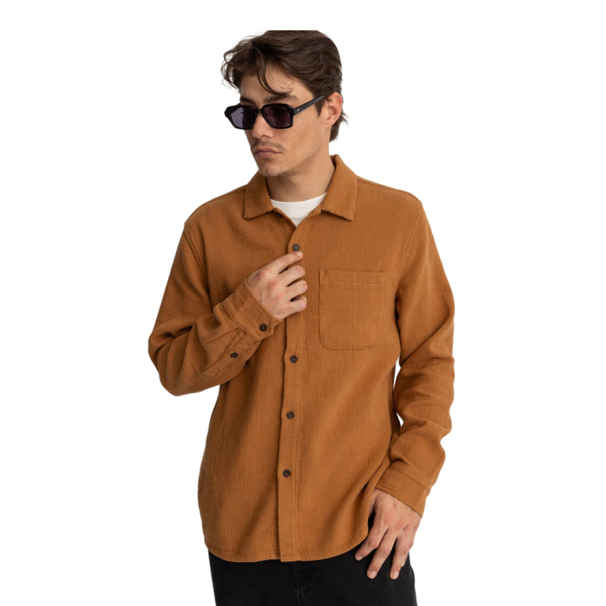 Camisa ML Rhythm Textured Linen Ls Shirt - Naranja 