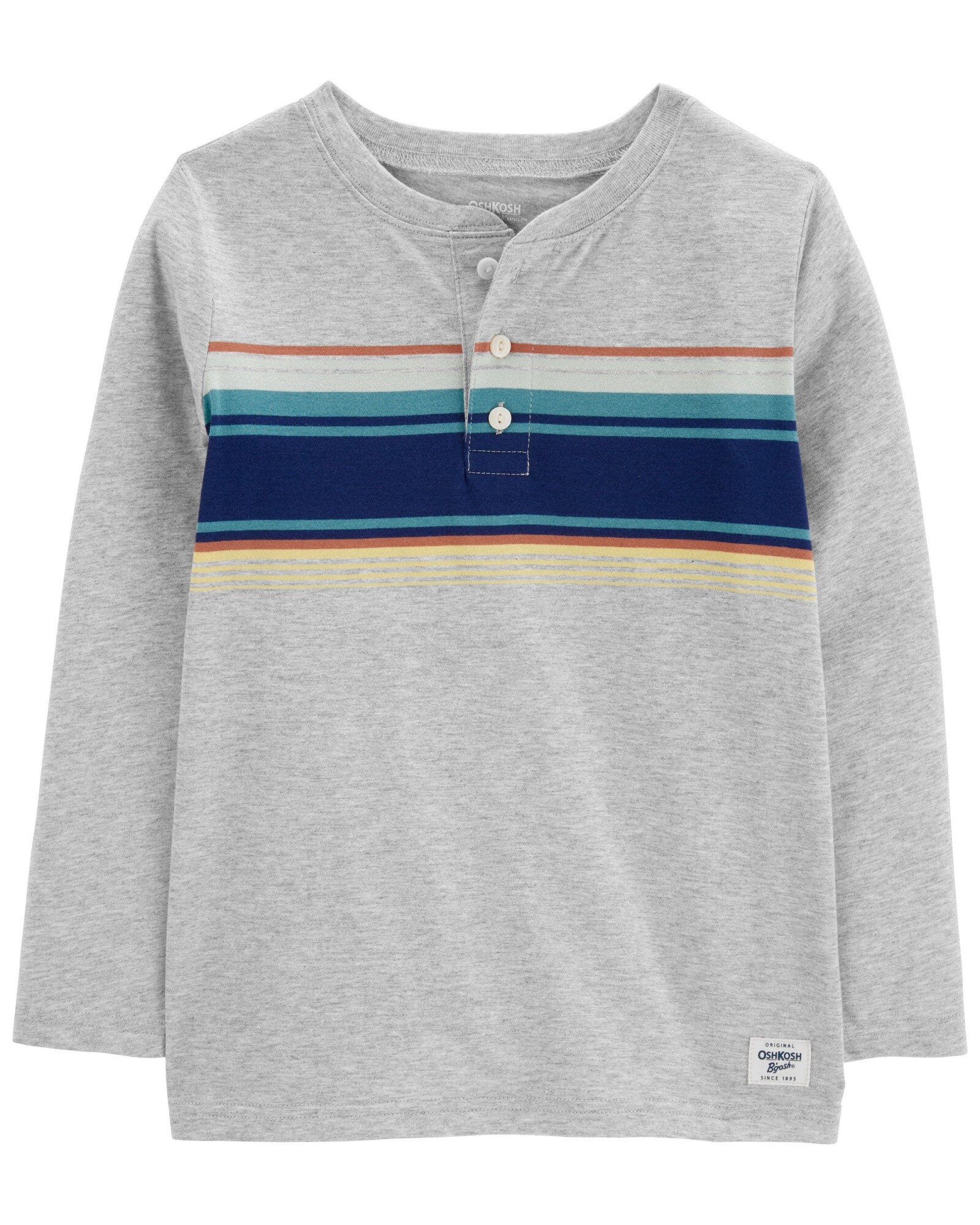 Remera henley de algodón, gris con franjas. Talles 6-14 Sin color