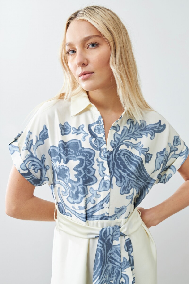 Vestido estampado manga corta azul