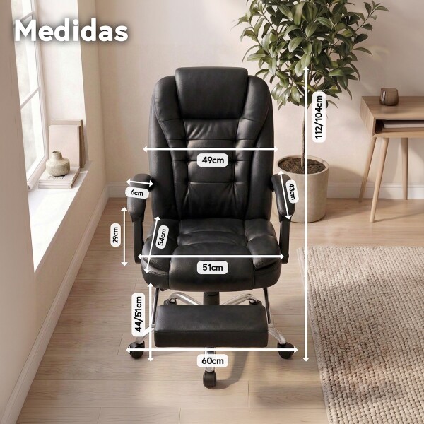 Silla Oficina Sillon Escritorio Ejecutiva Ergonomica Cuero con apoyapies IMBACK Color Negro Silla Oficina Sillon Escritorio Ejecutiva Ergonomica Cuero con apoyapies IMBACK Color Negro