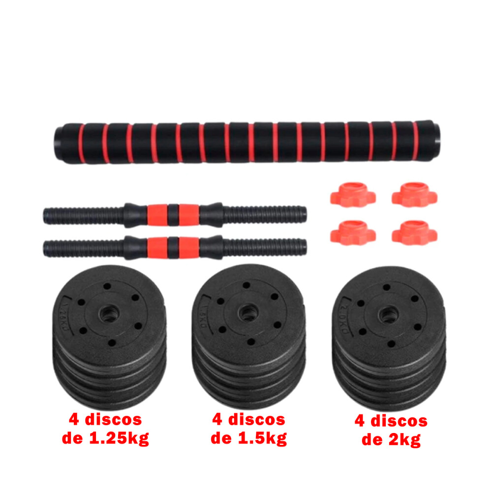 Mancuernas Set 3 En 1 Con Barra 20kg Azul
