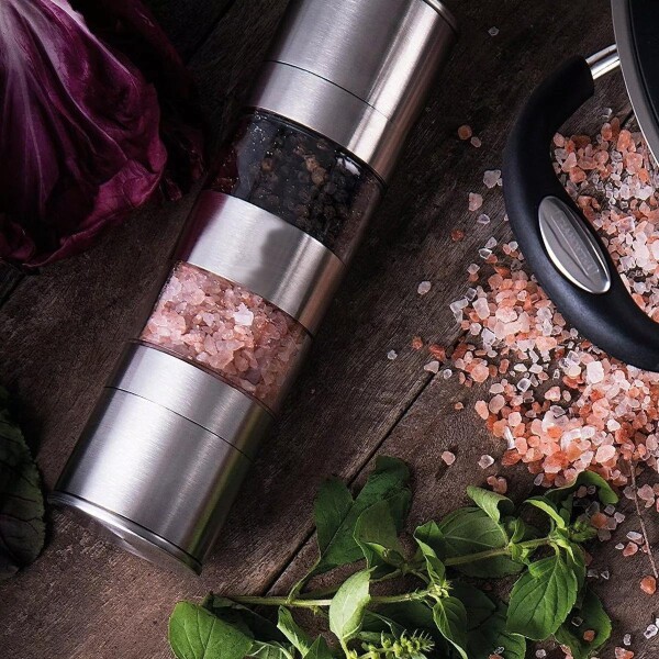 Molinillo Doble Sal Y Pimienta Acero Inox Ajustable 2 En 1 ® Variante Color Plateado