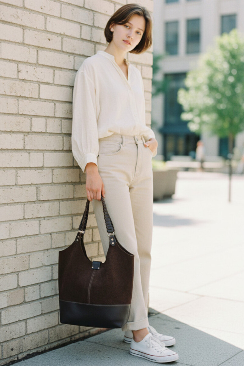 Tote bag de cuero con gamuza Chocolate