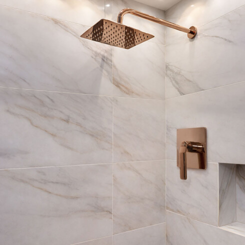 Griferia De Ducha De Embutir Linea Modena Aqualia Rose Gold Sin Transferencia, Incluye Brazo Y Roseta 000