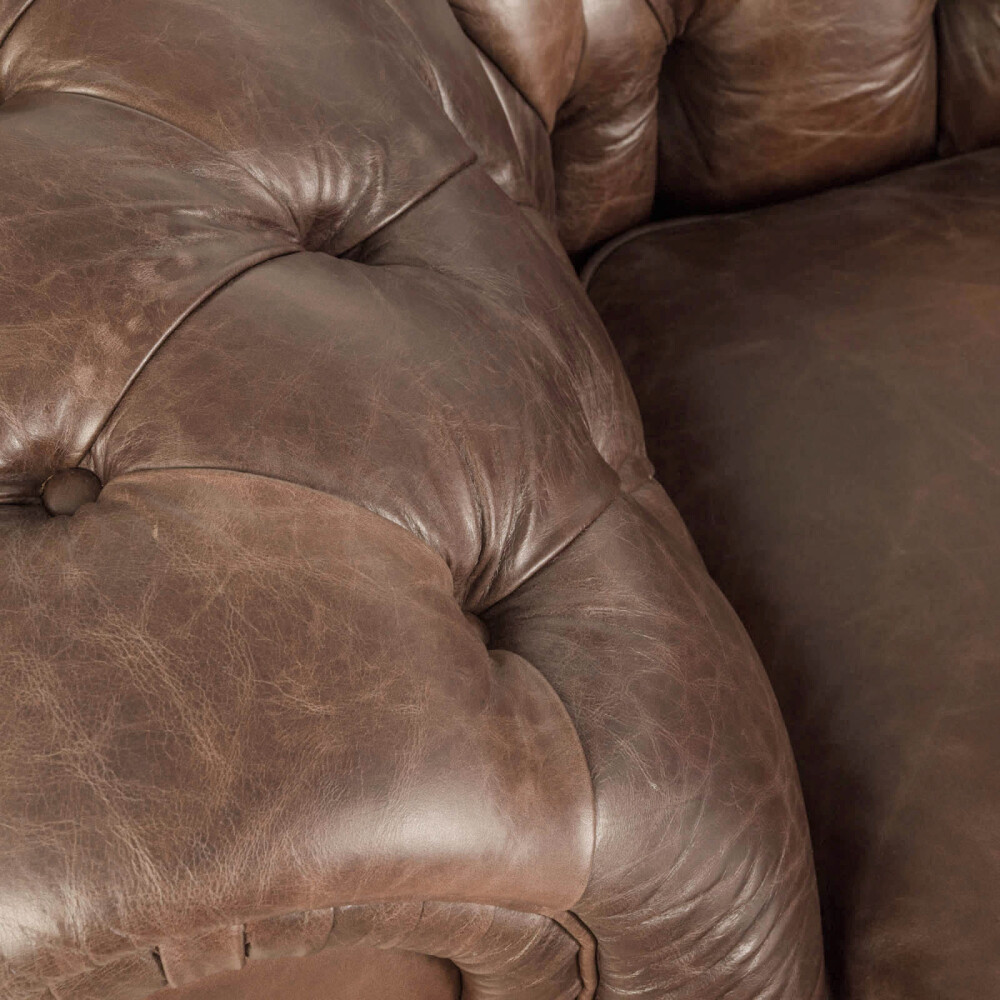 SOFA 3 CUERPOS CUERO-100-NATURAL MARRON NEW CHESTERFIELD CHOC.