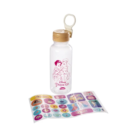 Botella Plática Abre Fácil Princesas Disney 600 ml con Adhesivos U