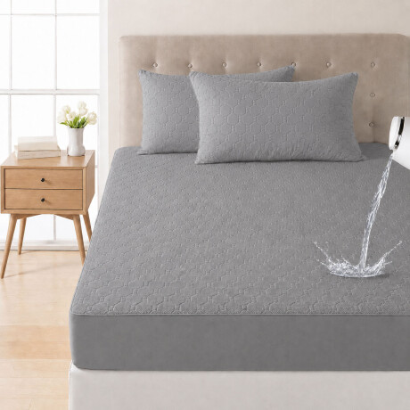 Set Cubre Colchón Pillow Impermeable 220x200cm+Fundas Suave Gris