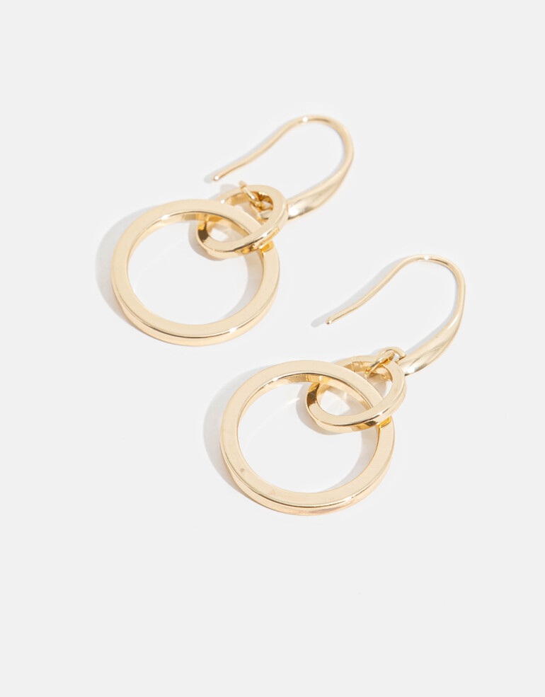 Aros Colgantes Largos Metal Aros Con Anillos Entrelazados - Dorado