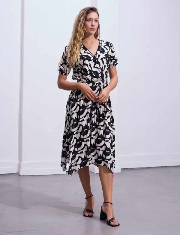 Vestido Printed Detalle Lazo NEGRO/CRUDO