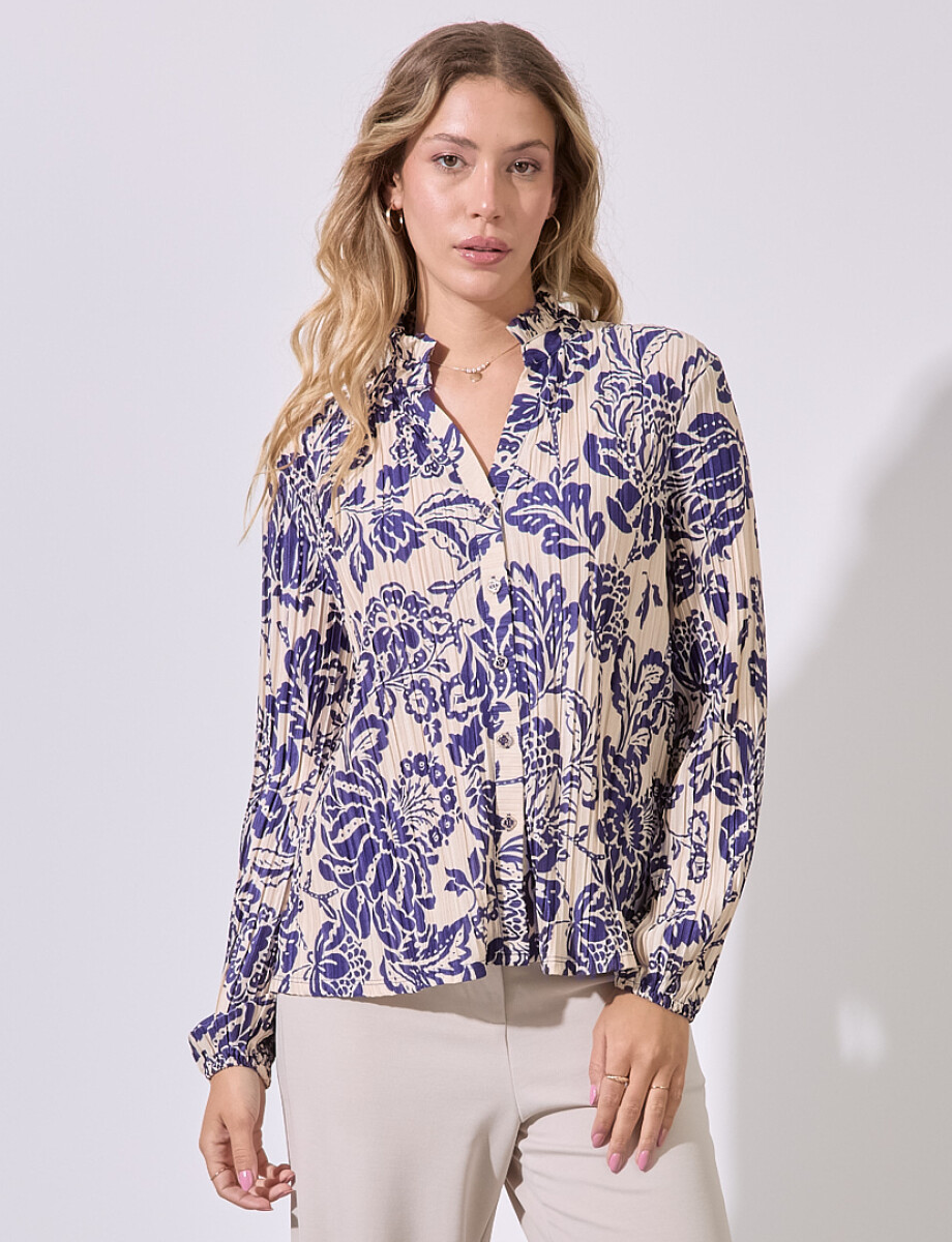 Blusa Plisada Print - Multi/azul 