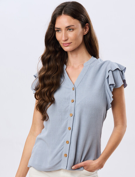 CAMISA DE LINO CON VOLADOS Piedra