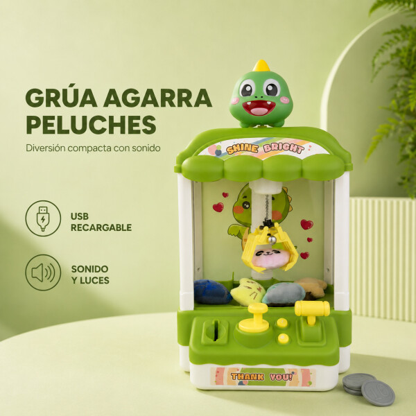 Máquina Infantil Grúa Agarra Juguetes Peluches Con Sonido Variante Color Verde