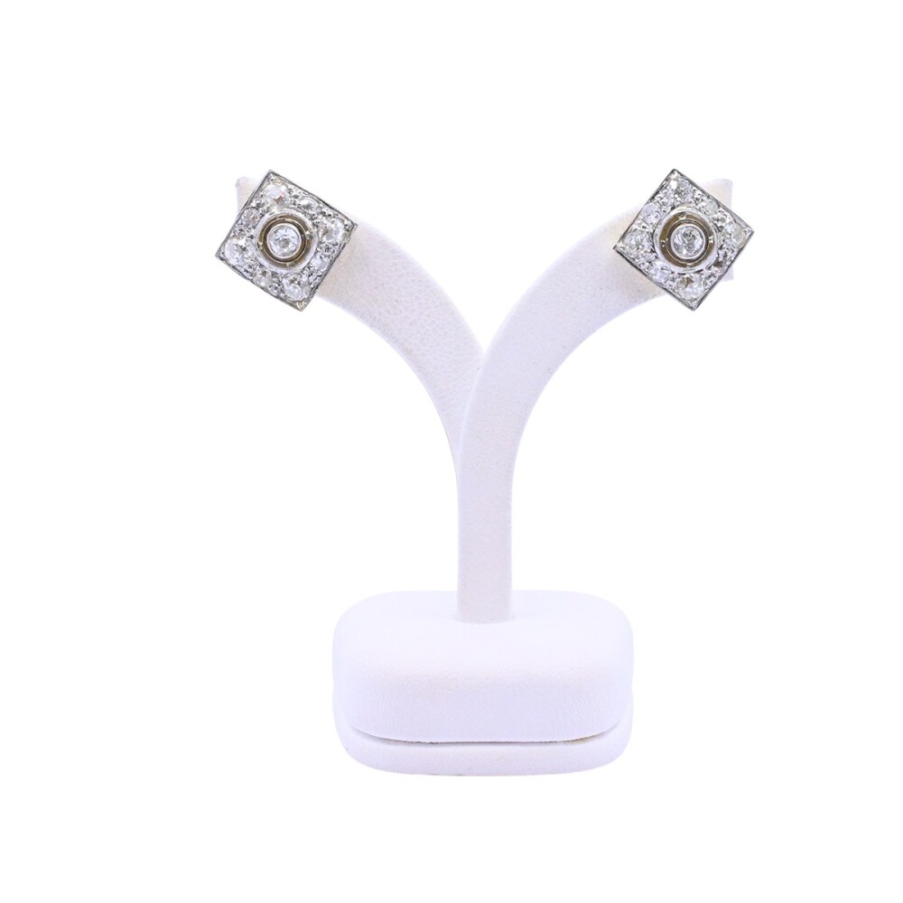 Caravanas oro 18k estilo antiguo 2 tonos con brillantes. Caravanas oro 18k estilo antiguo 2 tonos con brillantes.
