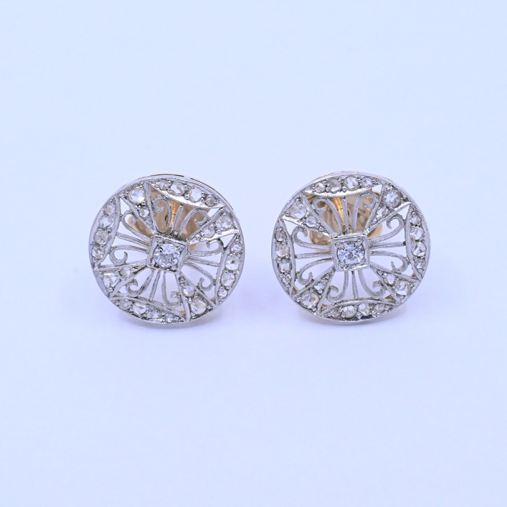 Caravanas oro 18k antiguas con brillantes y diamantes. Caravanas oro 18k antiguas con brillantes y diamantes.