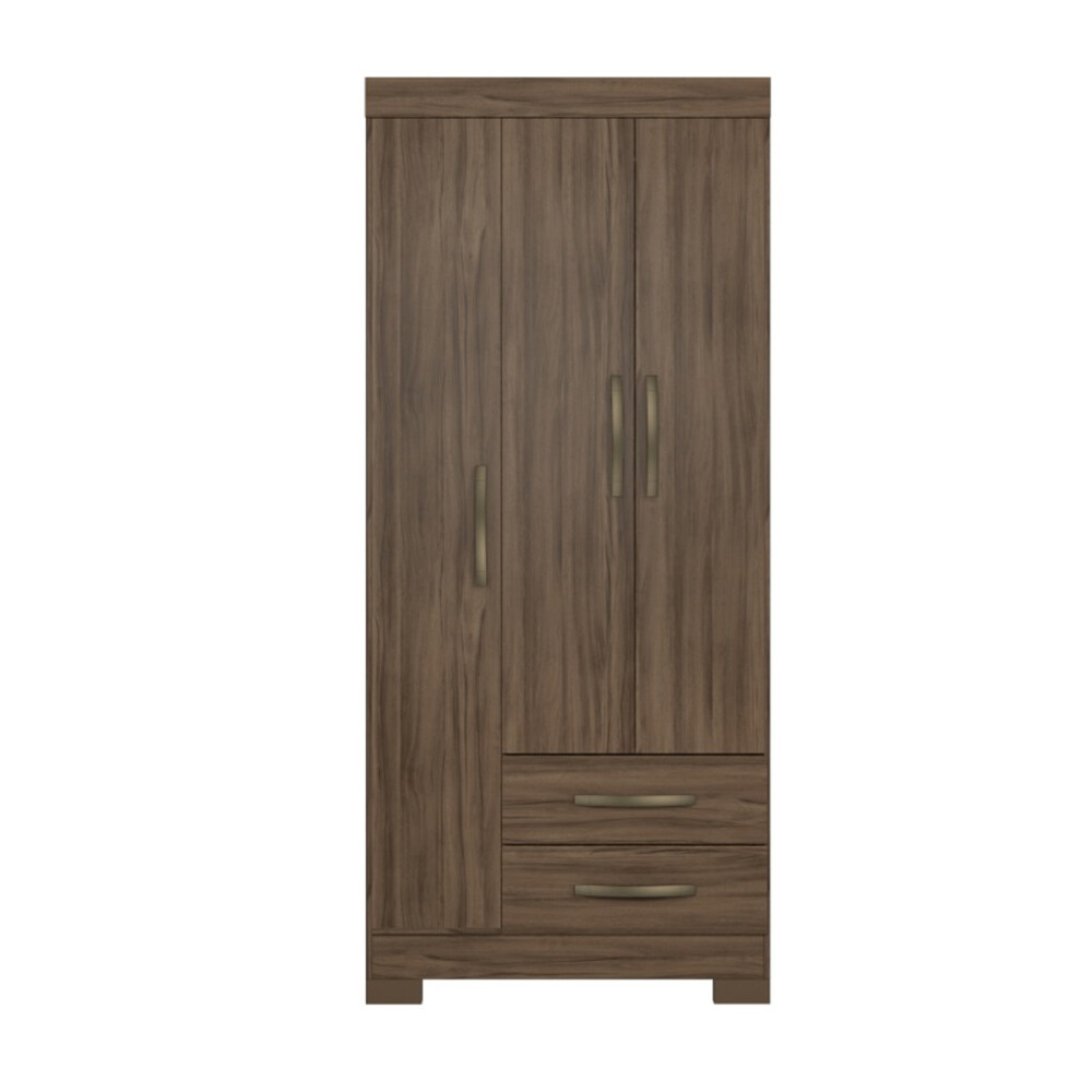 ROPERO 3 PUERTAS 2 CAJONES GUARDARROPA ARMARIO PLACARD CLOSET CON ESTANTES Y PERCHERO MARRON