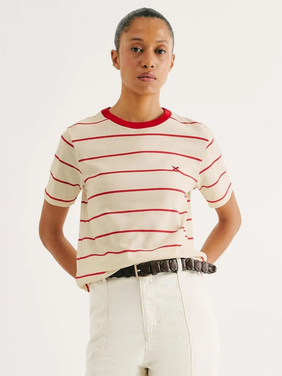 CAMISETA MANGA CORTA DE RAYAS - ROJO 