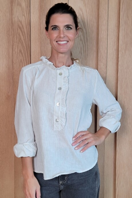 Blusa Sur Lino raya fina beige