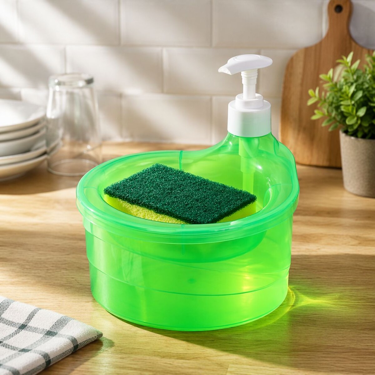 DISPENSADOR DE JABON CON ESPONJA EN RED 