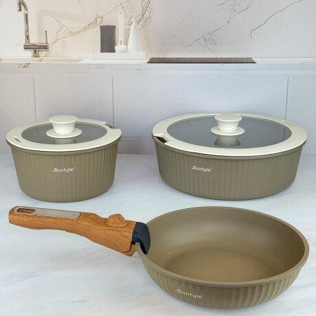 Juego De Ollas + Sarten Antiadherente 6 Piezas Con Mango Desmontable Juego De Ollas + Sarten Antiadherente 6 Piezas Con Mango Desmontable