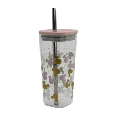 Vaso Acrílico Cuadrado Minnie con Pajita Acero 540 ml U