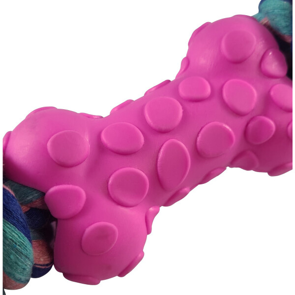 Juguete Masticable Perro Hueso Macizo Cuerda Resiste Variante Color Rosa Círculos