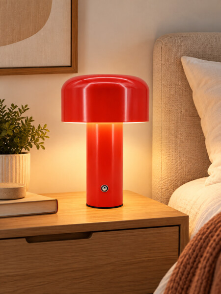 LAMPARA DE MESA TIPO HONGO ROJO