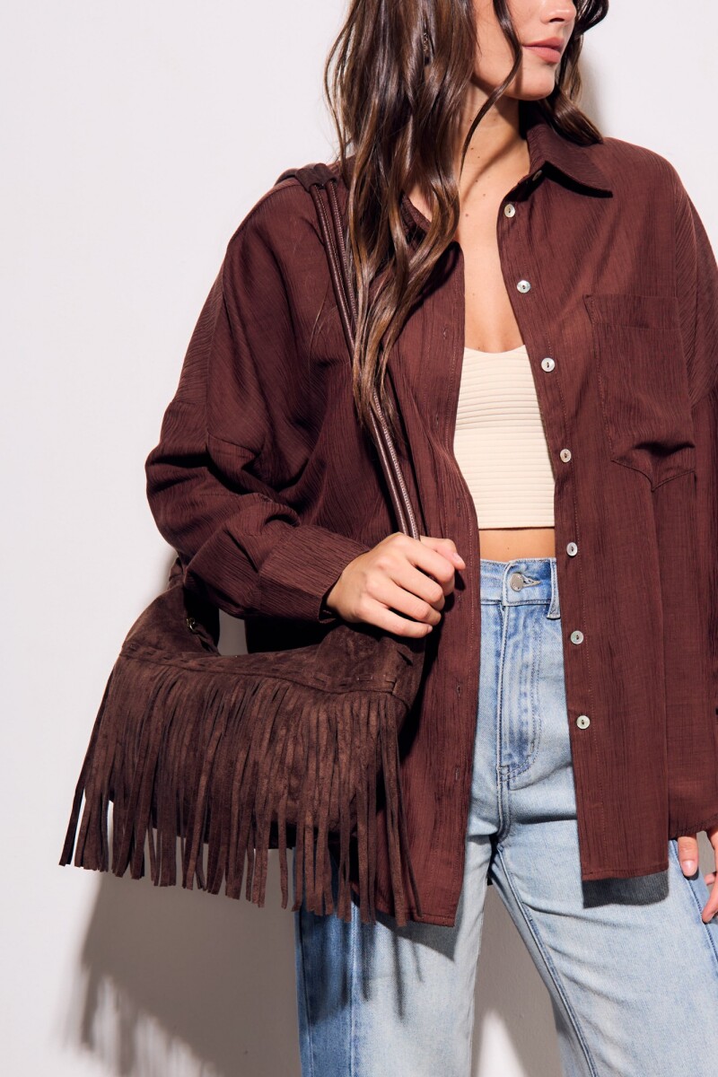 Cartera Flecos Gamuza Vegana Chocolate