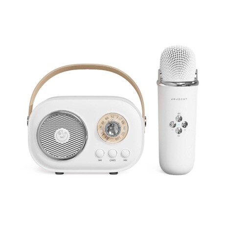Parlante Vintage Bluetooth y Micrófono Inalámbrico Karaoke Blanco