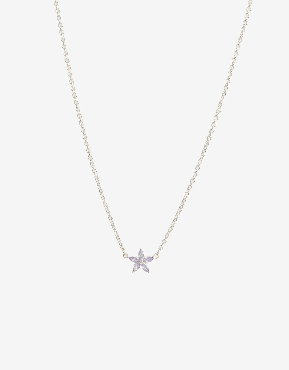 Collar Con Dije Floral Cubic Plateado 