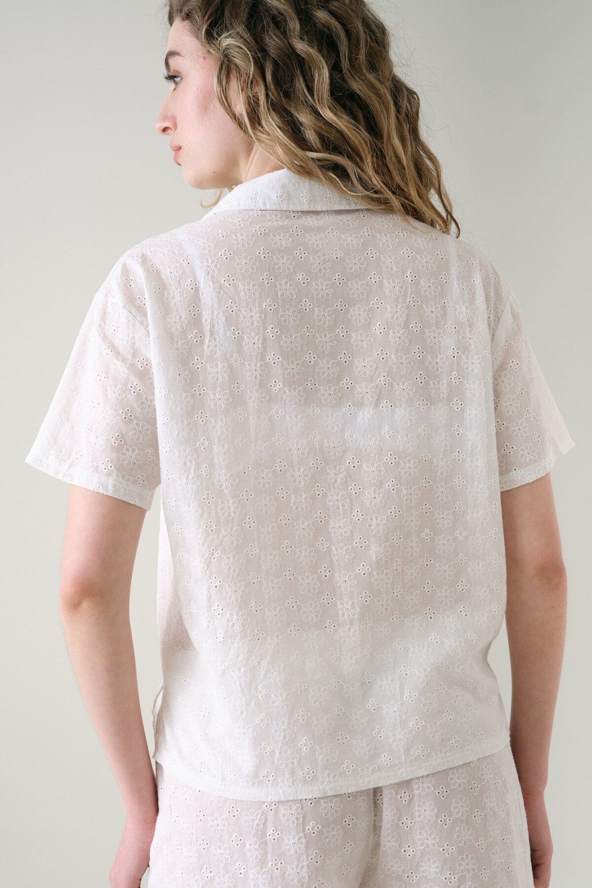 Camisa Manga Corta Broderie Blanco