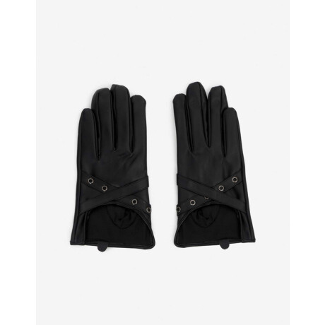 Par De Guantes De Pu Con Apertura Frontal Y Ojales Metalicos Negro