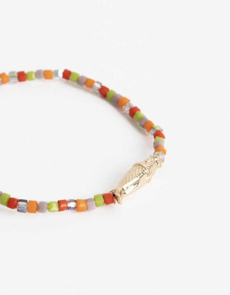 Pulseras Elásticas Color Pulsera Elástica Beads Y Dije - Dorado