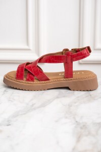 Sandalia Croco Cuero Rojo