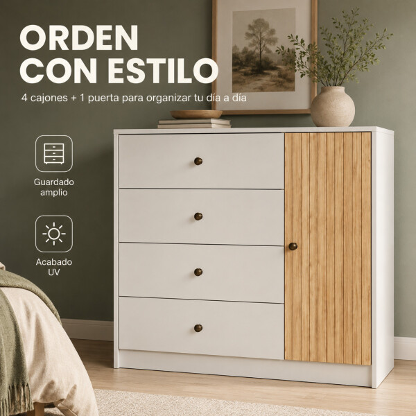Cómoda Cajonera ComboHome 4 Cajones 1 Puerta Calidad Premium Blanco 1