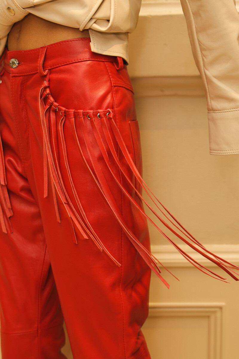 Leather Pant Rojo flecos