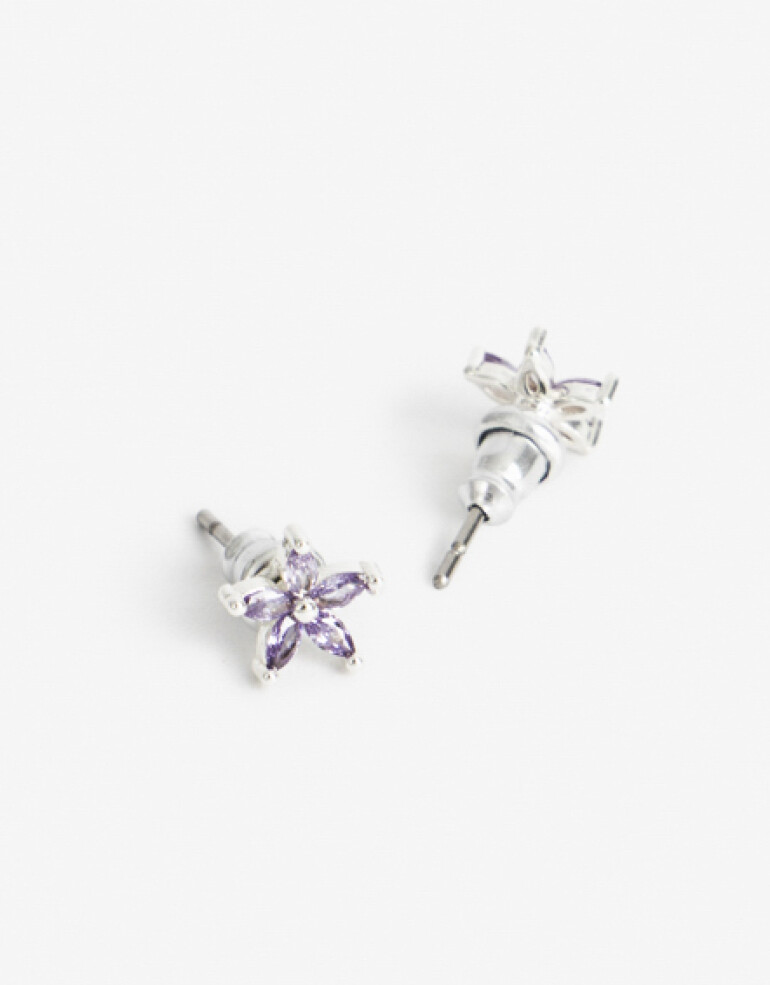 Aros Pasantes Cubic zirconia Aros Pasantes Flor Cubic - Plateado