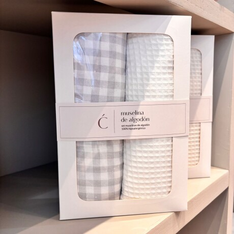 Set x2 Muselina Swaddle Vichy Gris