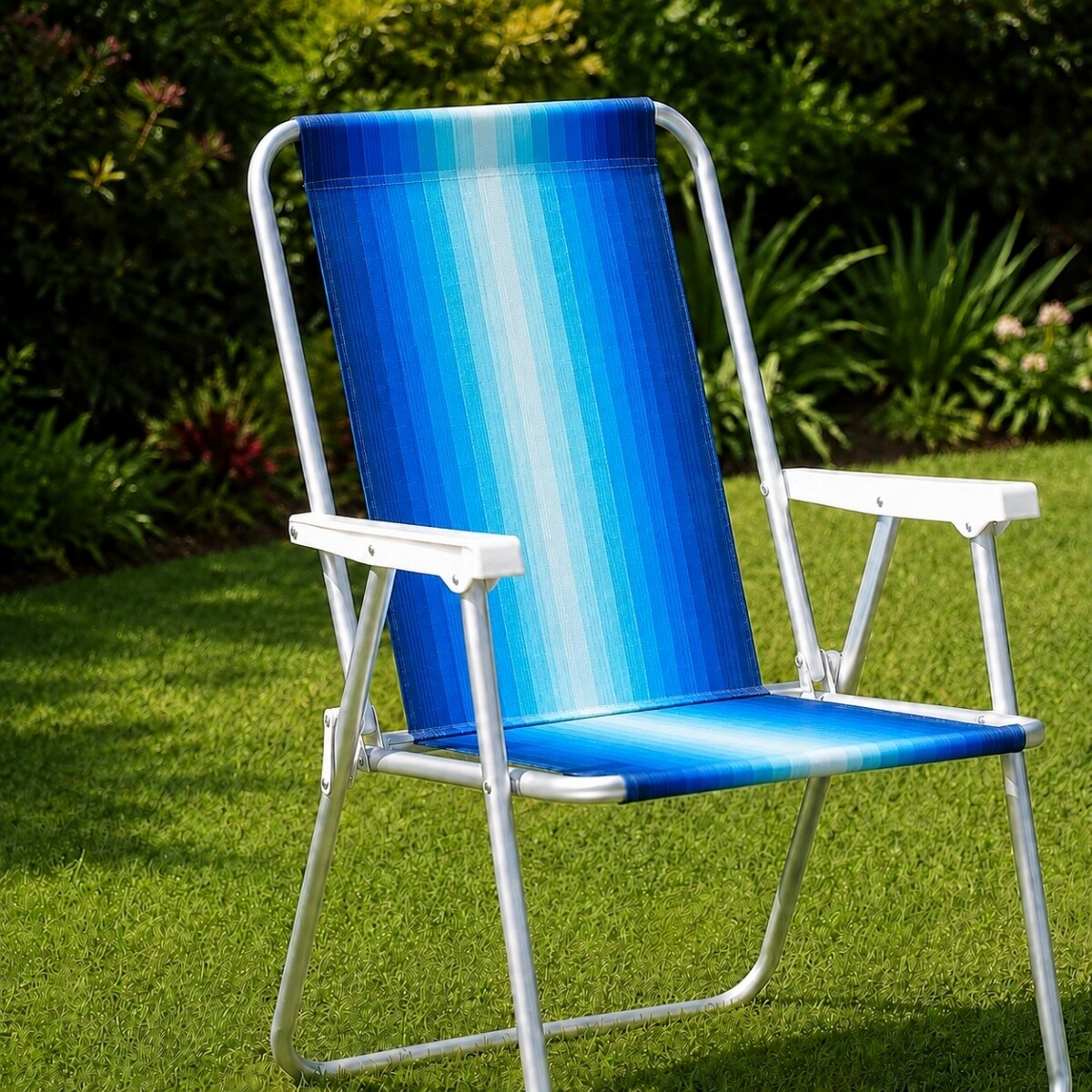 Silla Alta Aluminio Clásica A Rayas - AZUL 