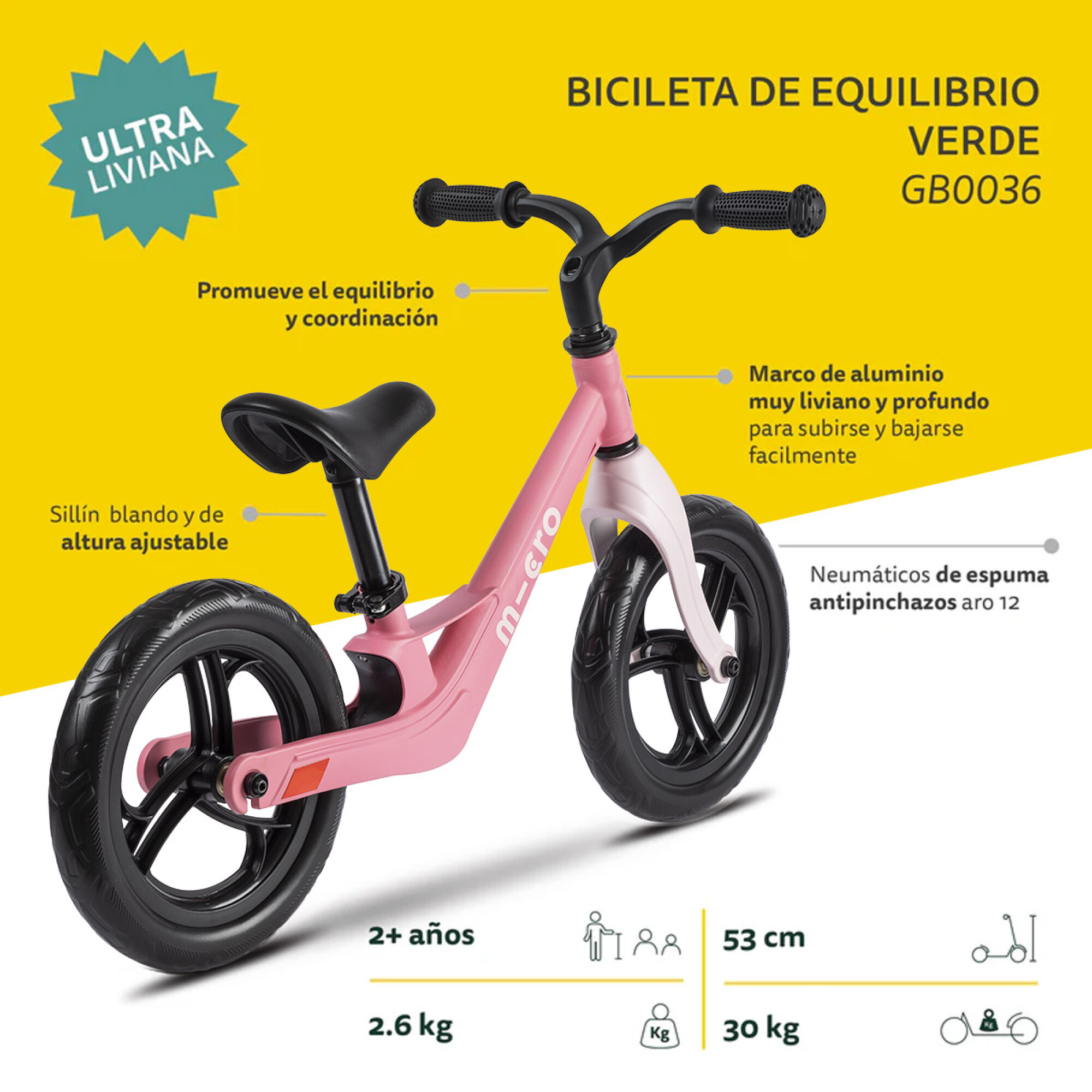 Bicicleta Micro Equilibrio Lite Sin Pedales ROSA — Cartoons