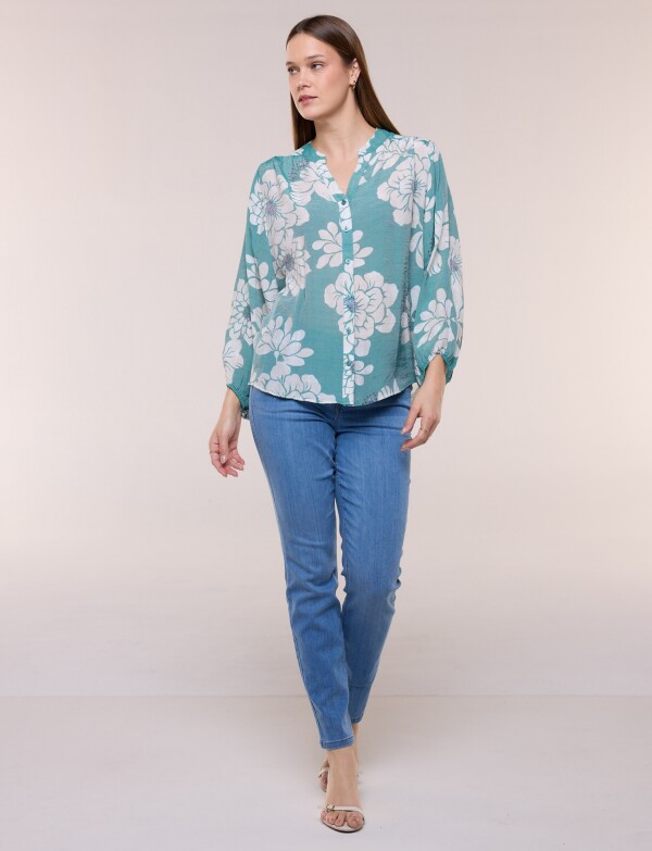 Blusa Crinkle Holgada Con Escote V VERDE/MULTI
