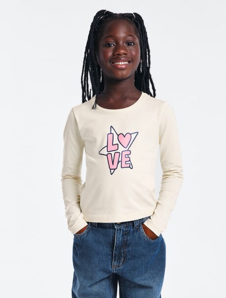 BLUSA INFANTIL CON ESTAMPA BEIGE