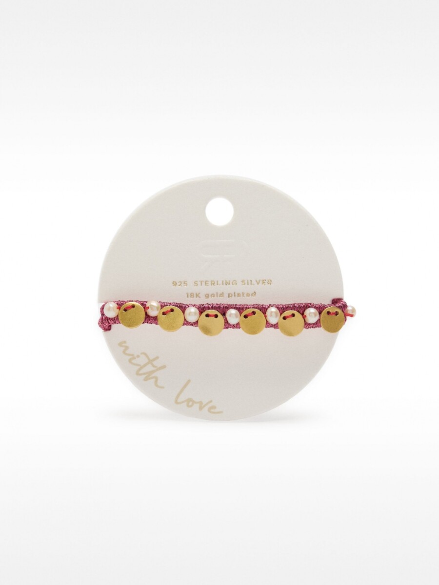Pulsera Con Medallas Y Perlas De Agua Dulce - Plata De Ley 925 rosa