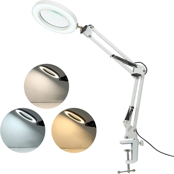 Lampara Aro Luz Led Lupa Aumento 2 En 1 Escritorio Y Morsa Color Variante Blanco